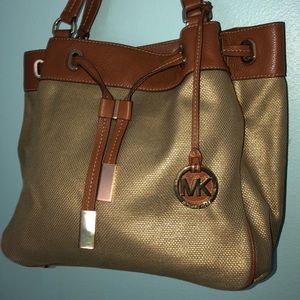 Michael Kors Gold with brown leather tote